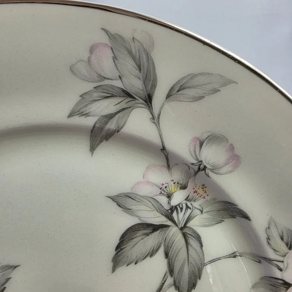 TWO Manor House Spring Glory Dinner Plates Pink & White Floral Gray Leaves
